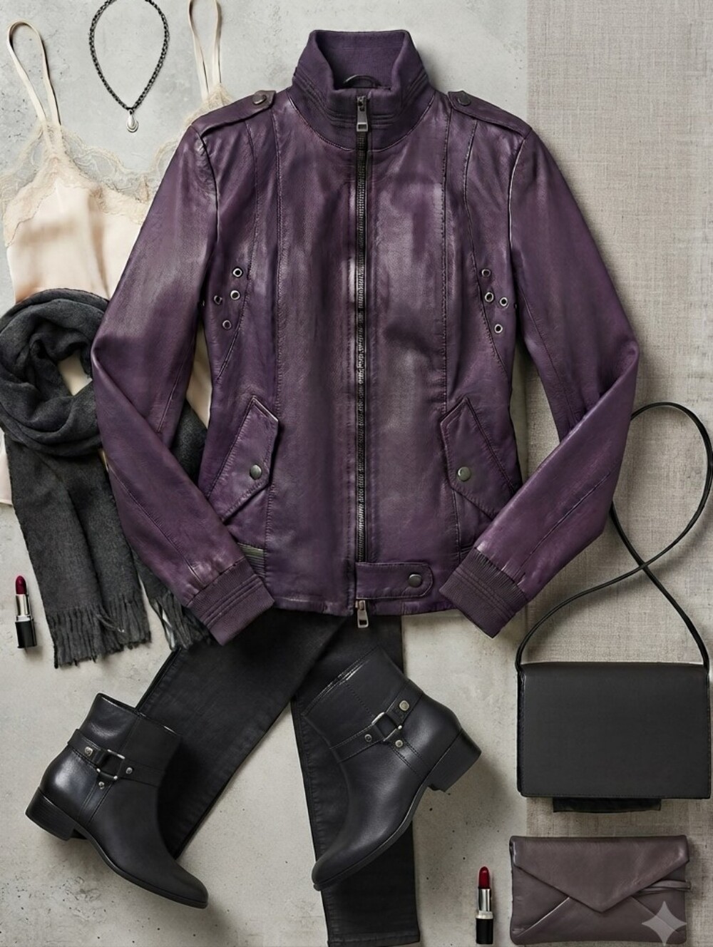 S.W.O.R.D. 6.6.44 London Purple Genuine Leather Moto Bomber Jacket